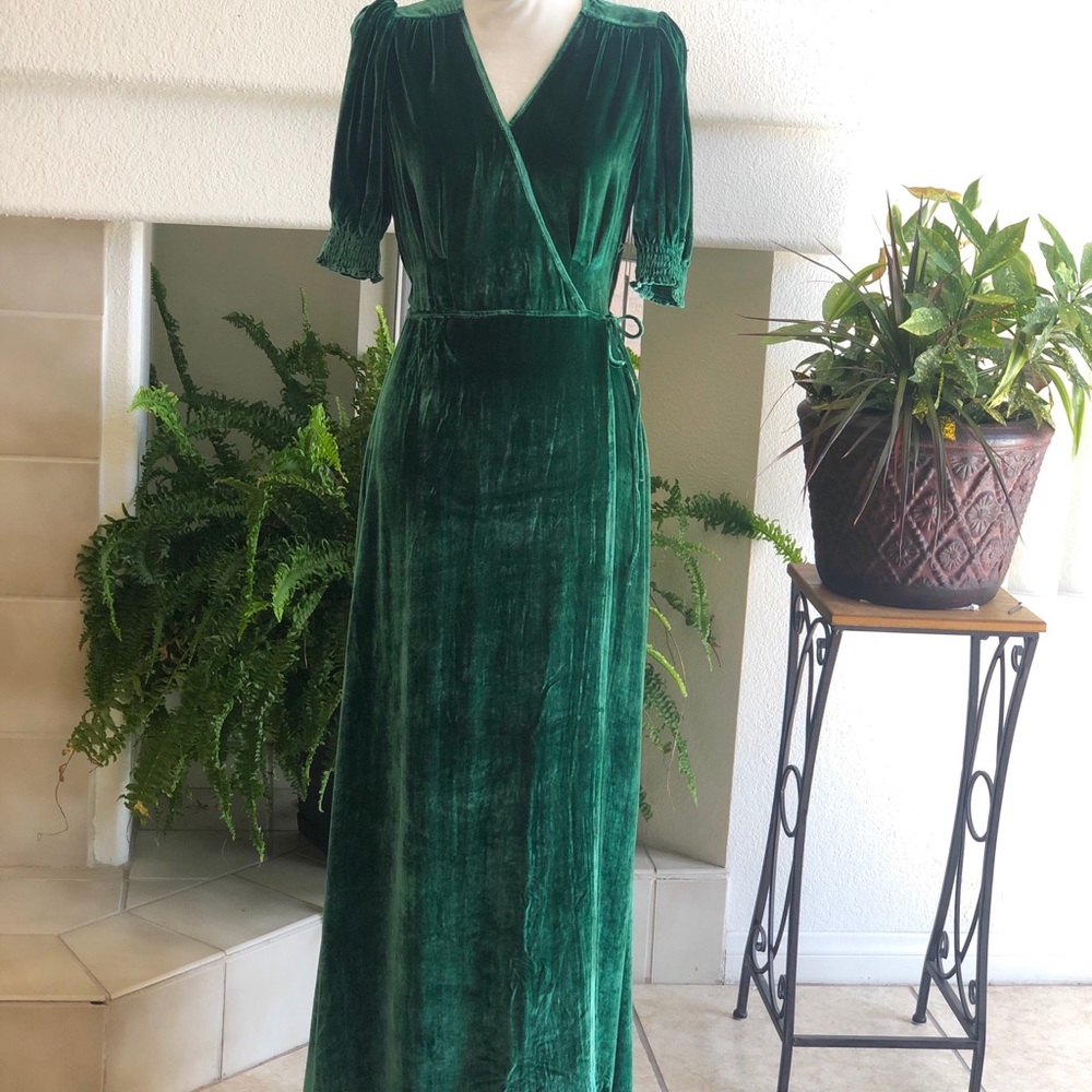 Reformation Peonie Dress Emerald - Picture 5 of 12